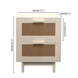 Nightstand With 2 Drawers, Storage Side Table For Bedroom - Antique Natural / Rattan
