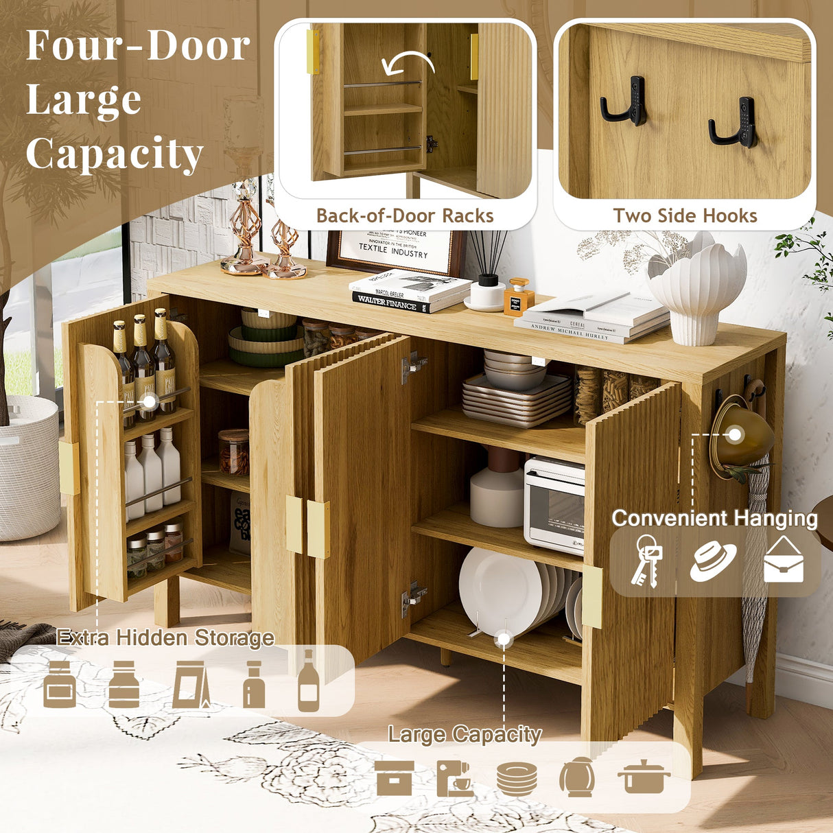 U_STYLE Modern 57.5" Stripe Door Storage Cabinet