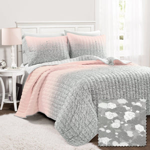 Glitter Ombre Metallic Print Quilt Set With Pillowcases
