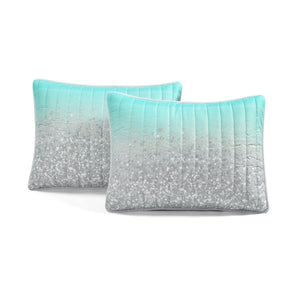 Glitter Ombre Metallic Print Quilt Set With Pillowcases