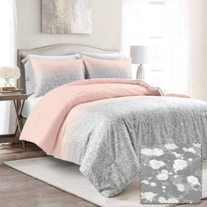 Glitter Ombre Metallic Print Comforter Set With Pillowcases