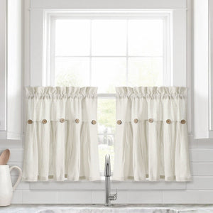 Linen Button Kitchen Window Tiers Set