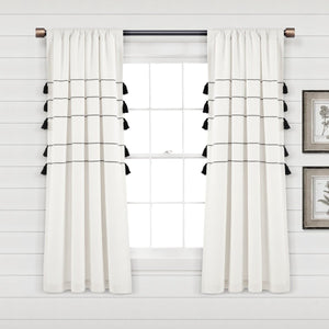 Farmhouse Boho Stripe Woven Tassel Yarn Dyed Recycled Cotton Blend Window Curtain Panel Set