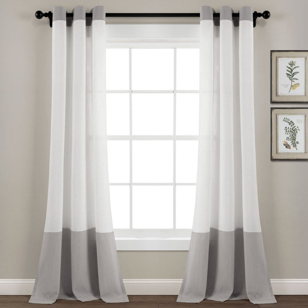 Faux Linen Grommet Color Block Window Curtain Panel