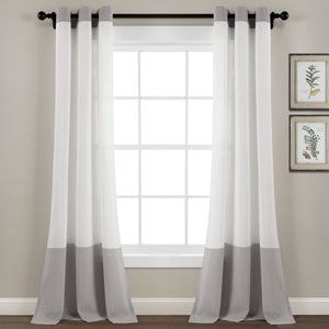 Faux Linen Grommet Color Block Window Curtain Panel