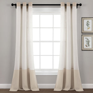 Faux Linen Grommet Color Block Window Curtain Panel