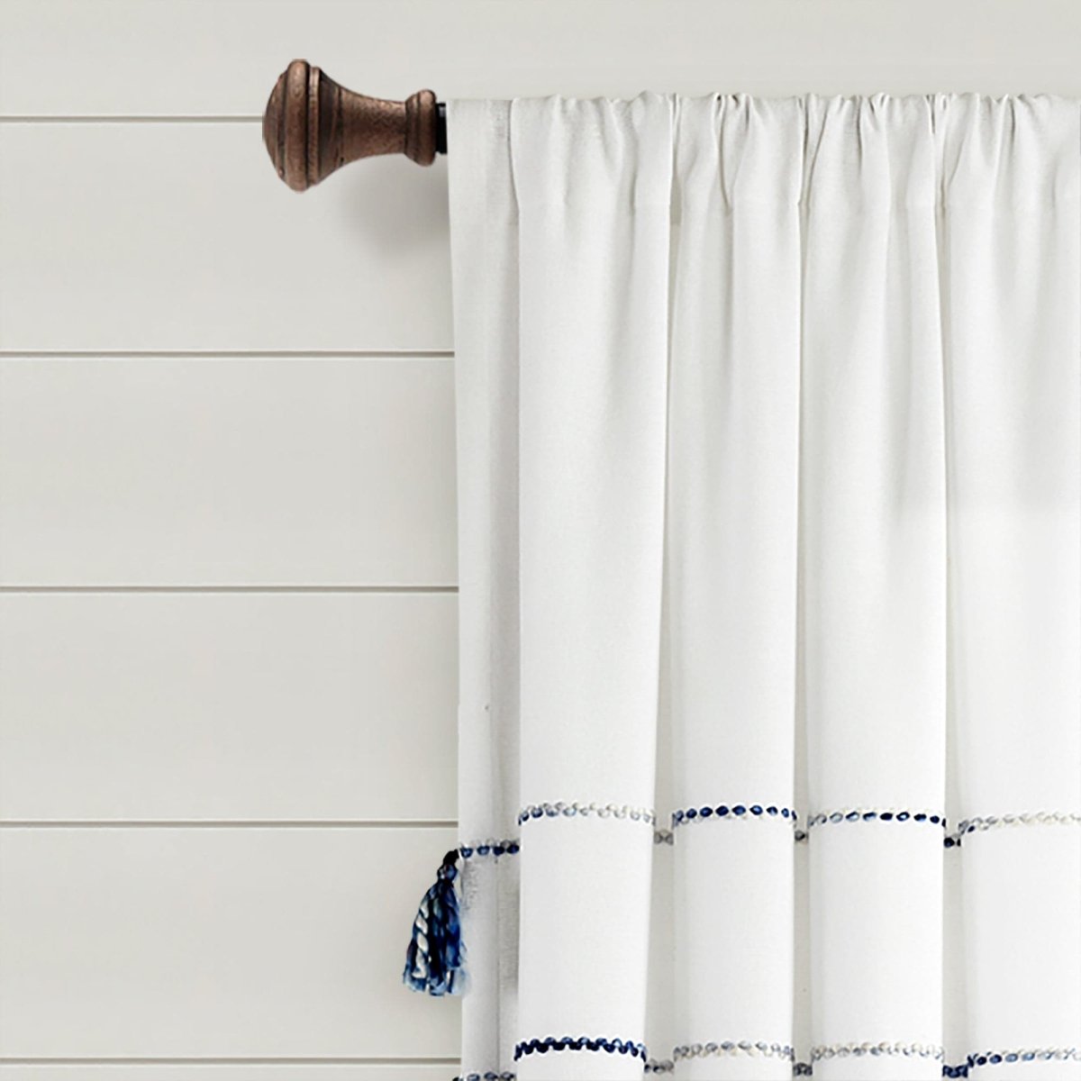 Farmhouse Boho Stripe Woven Tassel Yarn Dyed Recycled Cotton Blend Window Curtain Panel Set