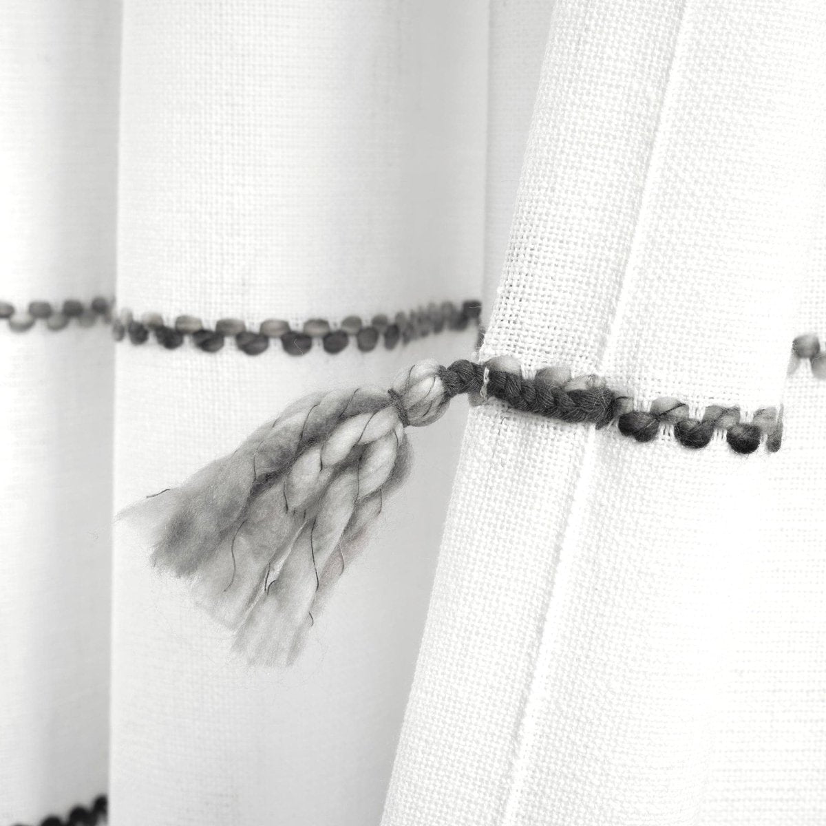 Farmhouse Boho Stripe Woven Tassel Yarn Dyed Recycled Cotton Blend Window Curtain Panel Set