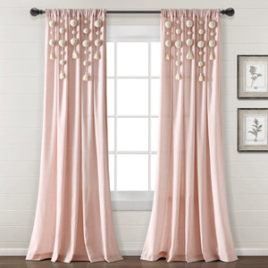 Boho Pom Pom Tassel Faux Linen Window Curtain Panel
