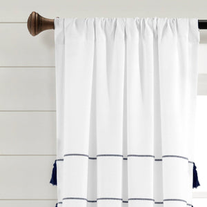 Farmhouse Boho Stripe Woven Tassel Yarn Dyed Recycled Cotton Blend Window Curtain Panel Set