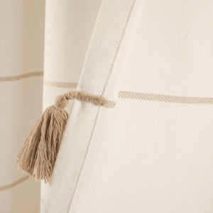 Farmhouse Boho Stripe Woven Tassel Yarn Dyed Recycled Cotton Blend Window Curtain Panel Set
