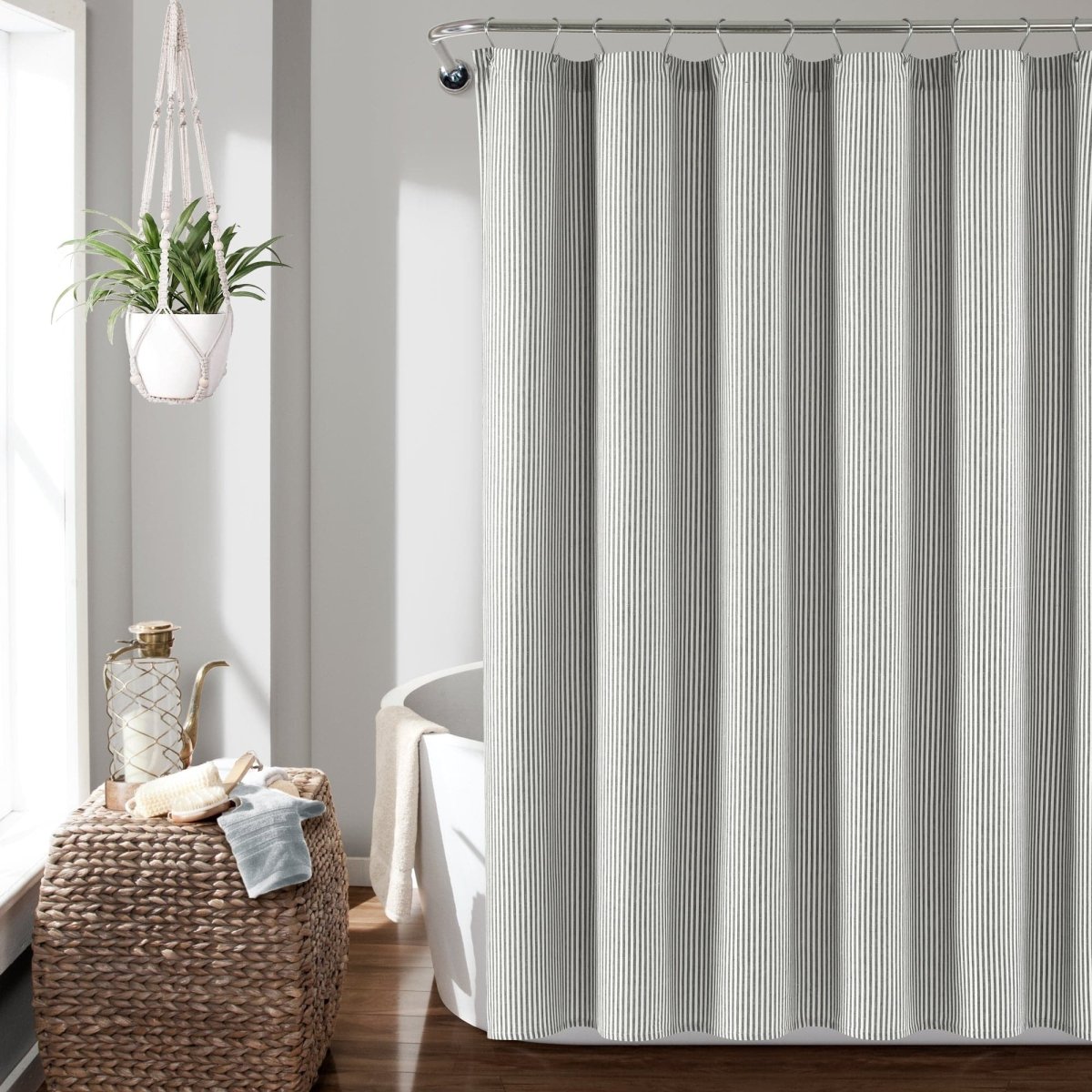 Farmhouse Vintage Stripe Yarn Dyed Recycled Cotton Blend Shower Curtain