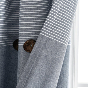 Farmhouse Button Stripe Yarn Dyed Woven Cotton Blend Window Curtain Panel Set