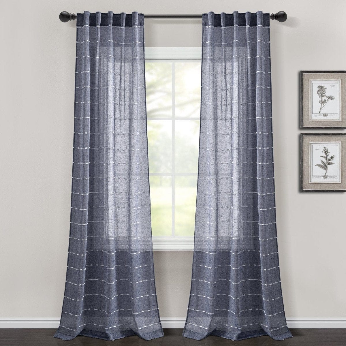 Farmhouse Textured Sheer Back Tab Rod Pocket Window Curtain Panel Set