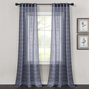 Farmhouse Textured Sheer Back Tab Rod Pocket Window Curtain Panel Set