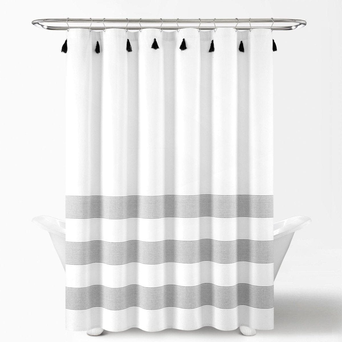 Boho Tassel Stripe Yarn Dyed Recycled Cotton Blend Shower Curtain