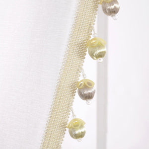 Luxury Vintage Velvet & Sheer With Border Pompom Trim Window Curtain Panel