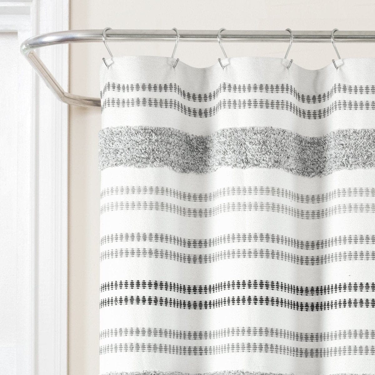 Modern Tufted Stripe Yarn Dyed Recycled Cotton Blend Shower Curtain