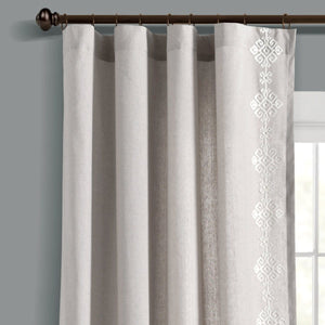 Luxury Modern Geo Linen Like Embroidery Border Window Curtain Panel
