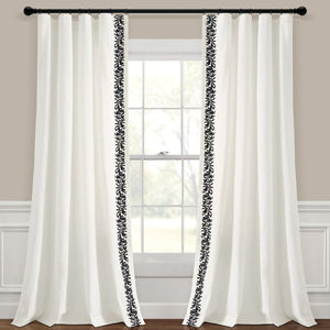 Luxury Modern Flower Linen Like Embroidery Border Window Curtain Panel