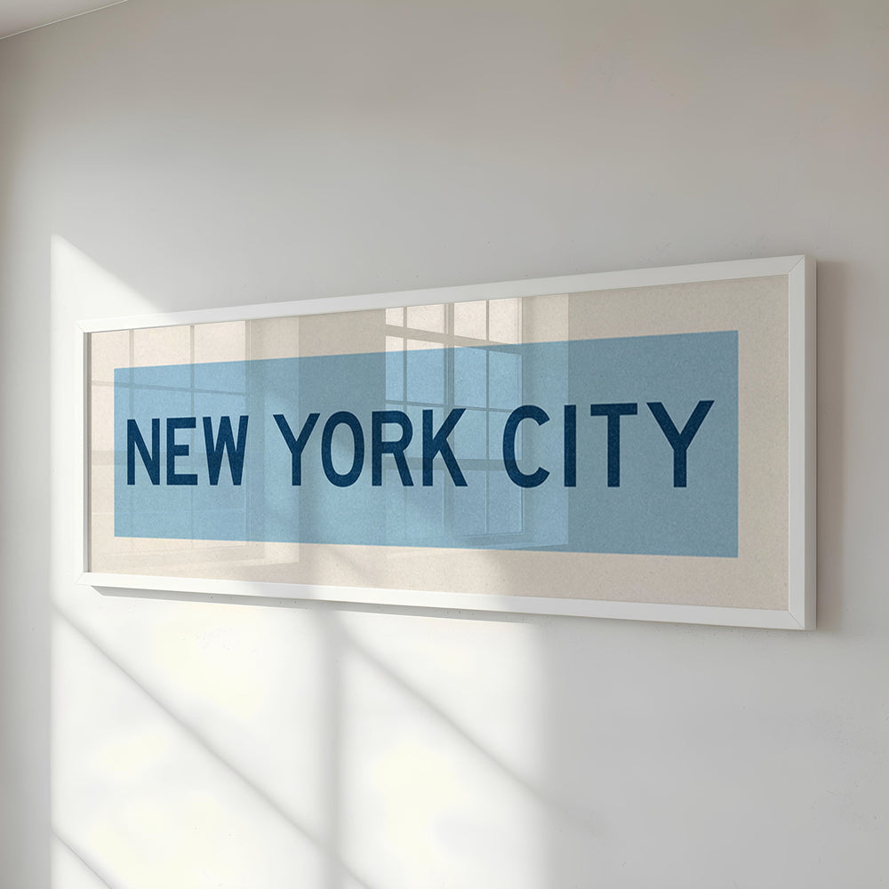 Framed New York City Columbia Blue and Navy Bus Scroll