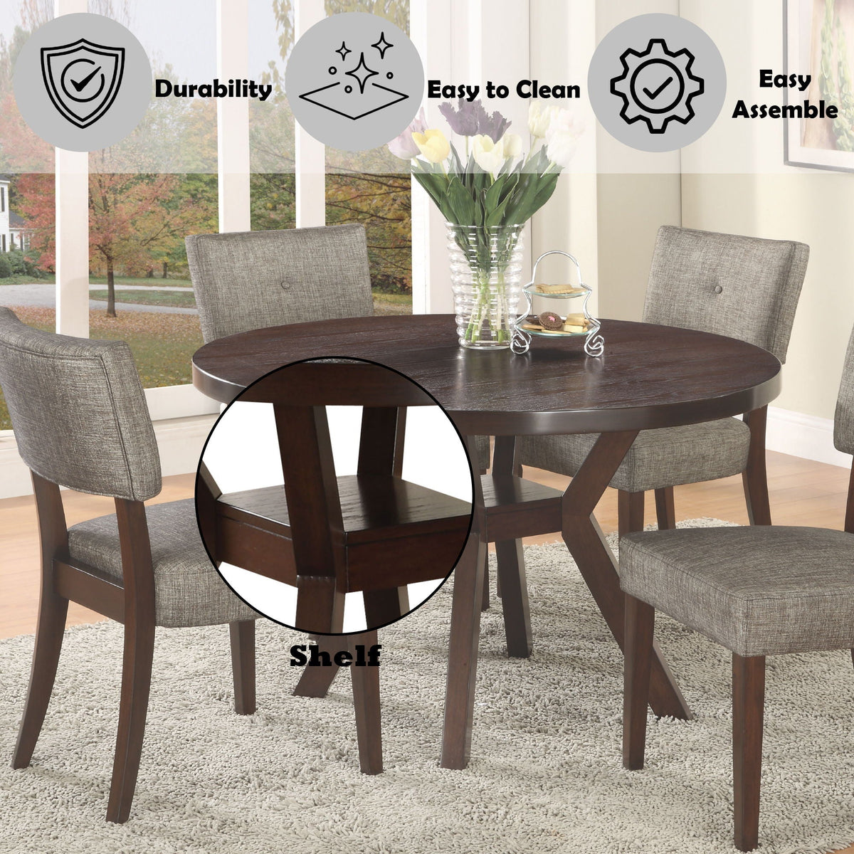 Drake 5 Pieces Dining Room Set - Espresso / Gray