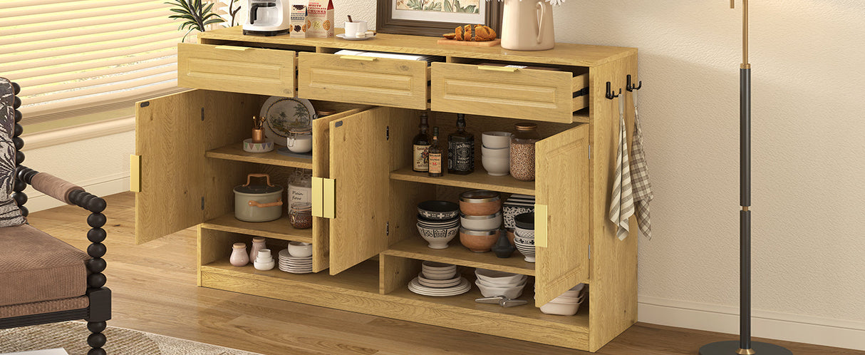 U-Style Farmhouse Sideboard with 3 Drawers & 4 Doors