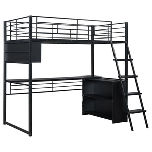 Loft Bed With LED Desk And 4 Storage Shelves