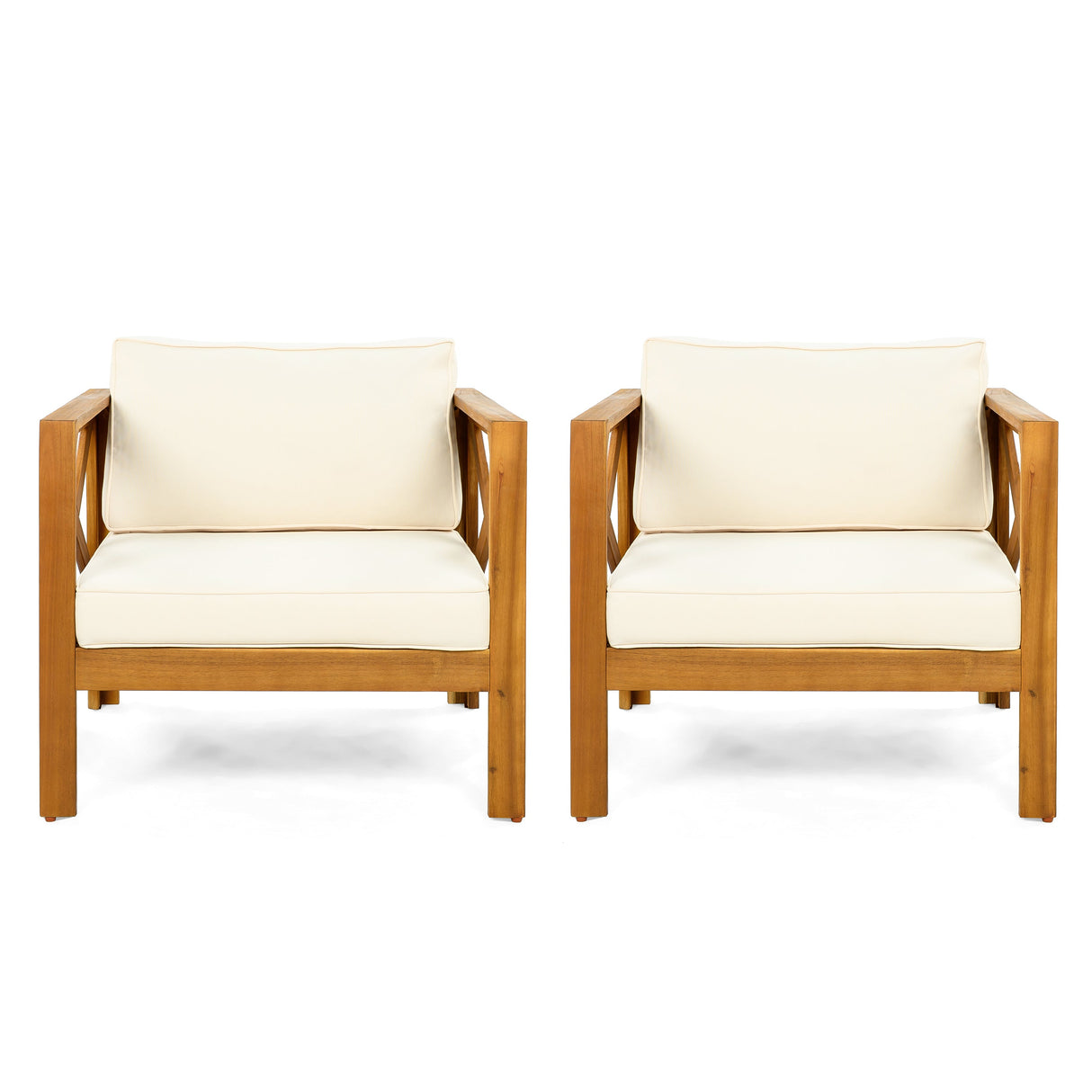 Outdoor Acacia Wood Club Armchair with Cushions (Set of 4)