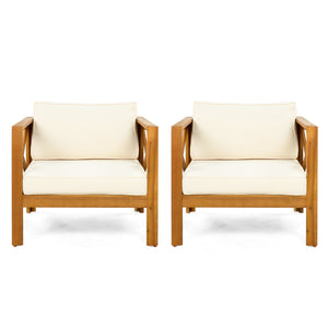 Outdoor Acacia Wood Club Armchair with Cushions (Set of 4)
