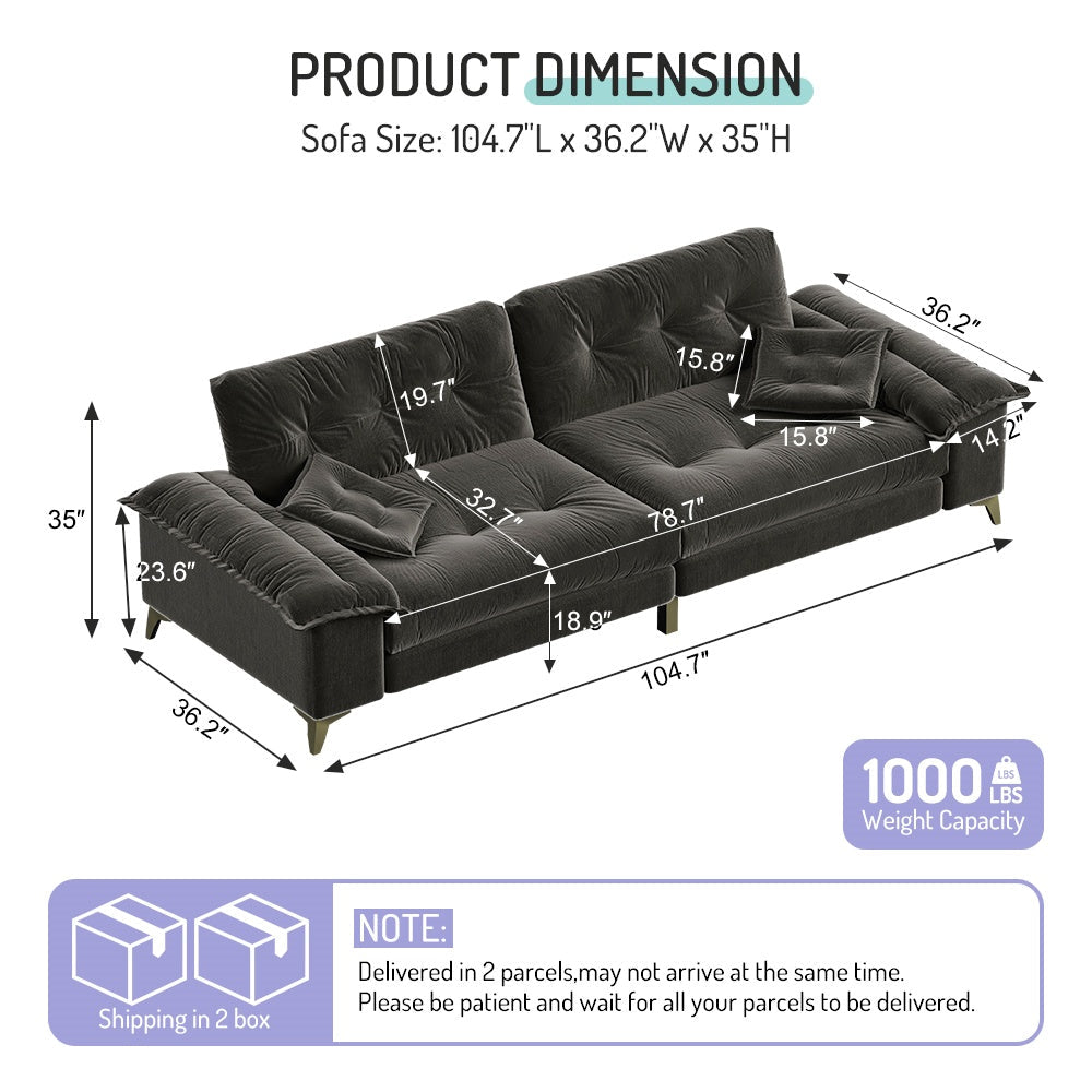 104.7" Modern 4-Seater Cloud Sofa with Wide Flip Armrests
