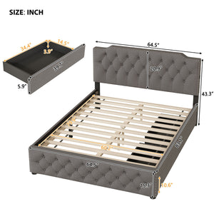 Upholstered Platform Bed With 2 Drawers And 2 Sets Of USB Ports On Each Side, Fabric