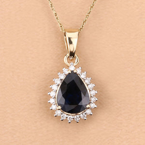 2.09 Carat Genuine Blue Sapphire and White Diamond 14K Yellow Gold Pendant