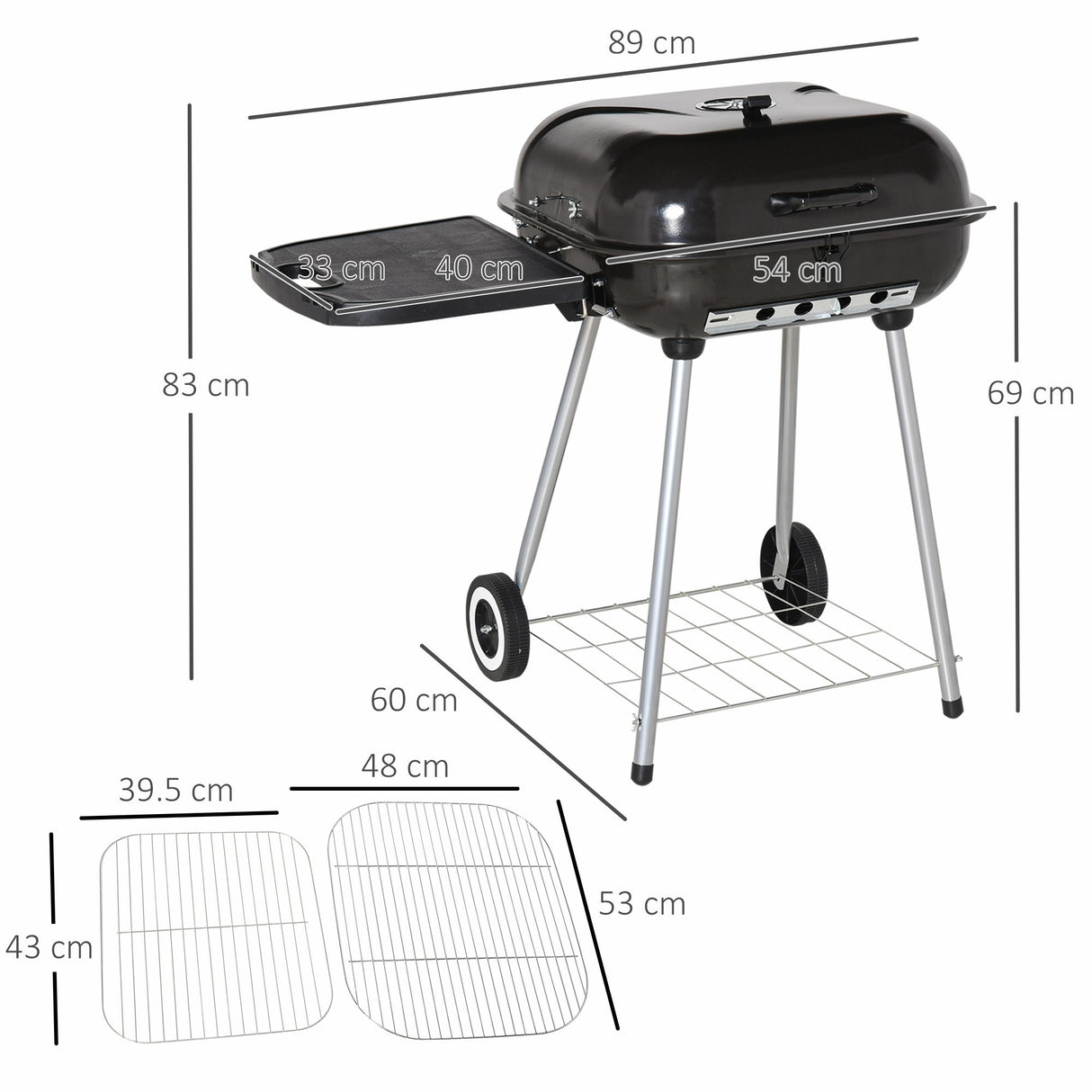 Outsunny 21' Portable Charcoal Grill with Wheels and Bottom Shelf