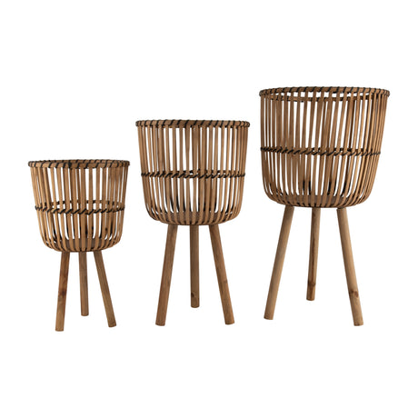 Bamboo footed planters 11/13/15", natural (set of 3)