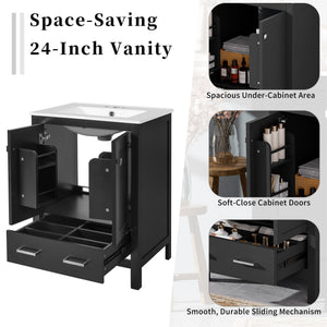 Bathroom Vanity With Integrated Undermount Ceramic Sink, 2 Doors And 1 Drawer, Soft Close Hinges