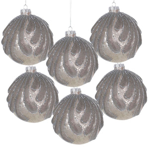 Decorative Hanging Glass Christmas Ball Ornaments - Set of 6 with Elegant Glass Design - Pearl Silver or Purple