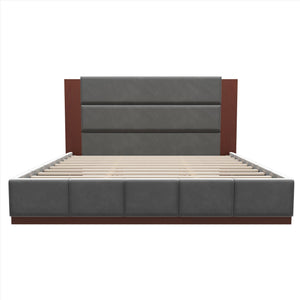 Modern Upholstered Platform Bed With Extended Headboard