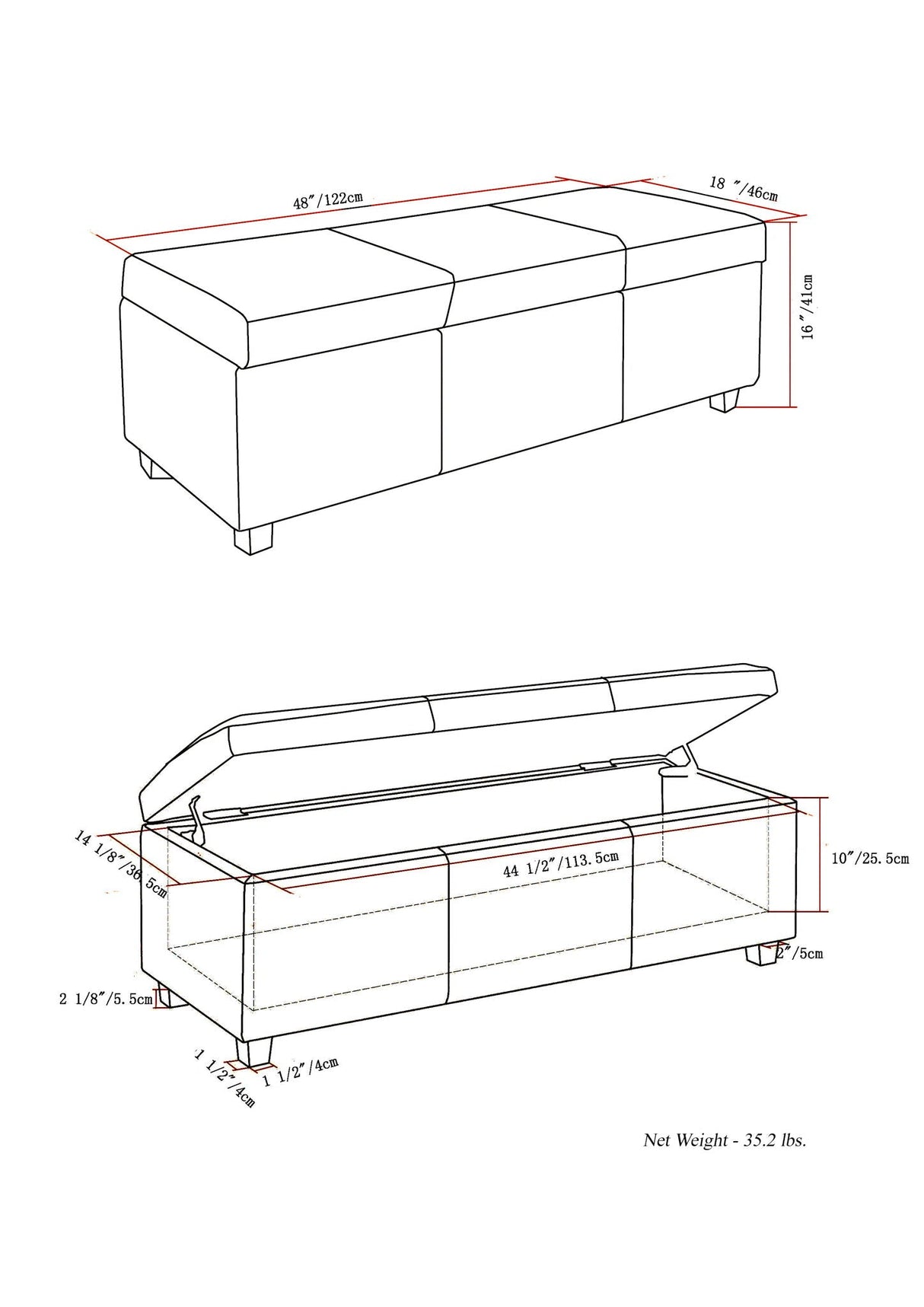 Avalon - Storage Ottoman Bench - Distressed Brown