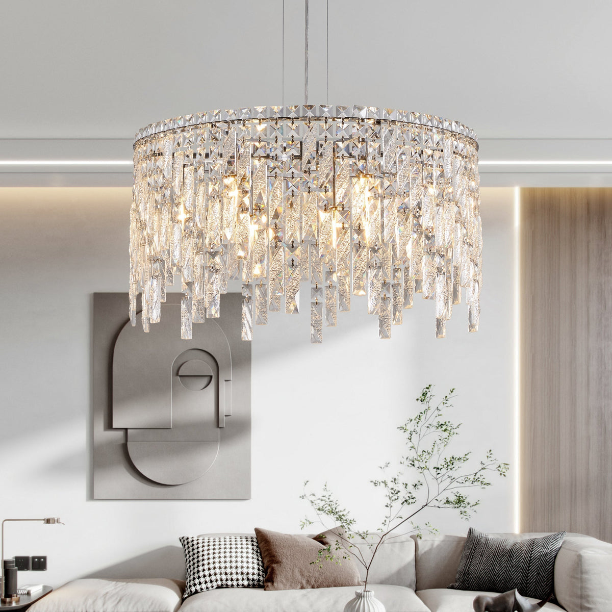 24" Luxurious Round Silver Crystal Chandelier