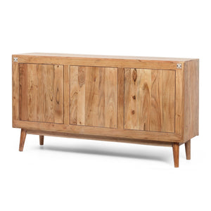 Boho Handcrafted 3 Door Sideboard, Carved Texture & Artisanal Charm - Natural