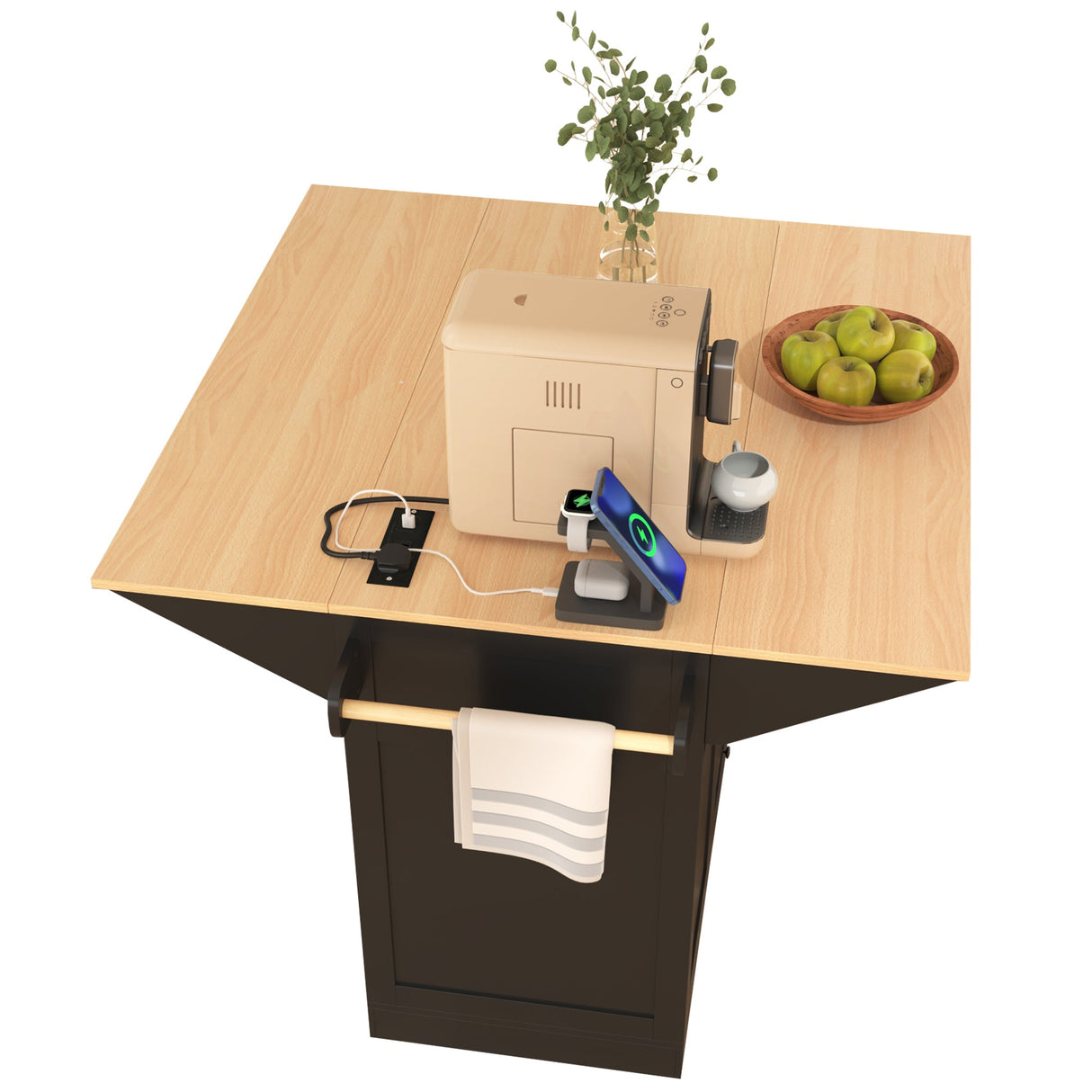 K&K 55.7'' Large Kitchen Island with 2 Drop Leaf