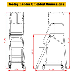 5 Step 375lbs Aluminum Rolling Platform Ladder