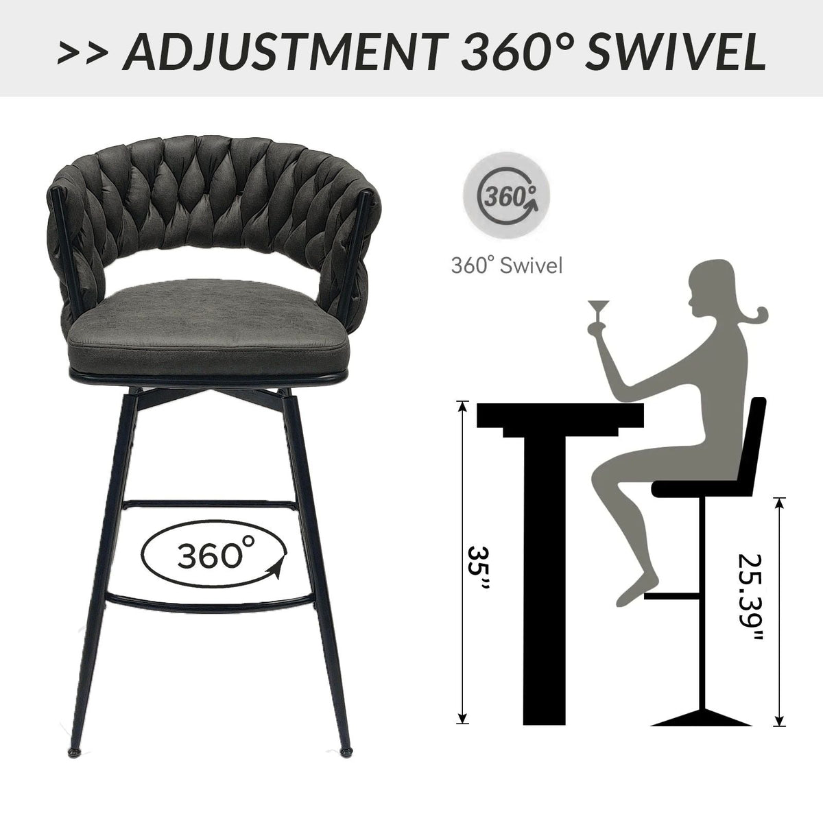 Bar Stool 360 Swivel With Back Footrest