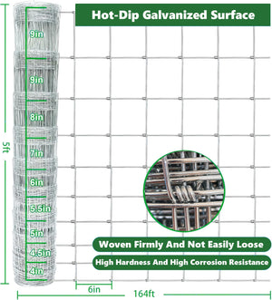 Farm Fence 5ft x 164ft 14 Gauge Heavy Zinc Coating Cattle Fence