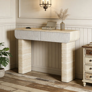 Entryway Table With 2 Hidden Handle Drawers For Entrance - Beige / Yellow