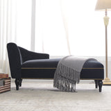 58" Velvet Chaise Lounge with Nailhead Trim and Solid Wood Legs