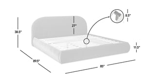 Archie Puffy Grounded Upholstered Platform Bed with Rounded Headboard - Green, White, Beige