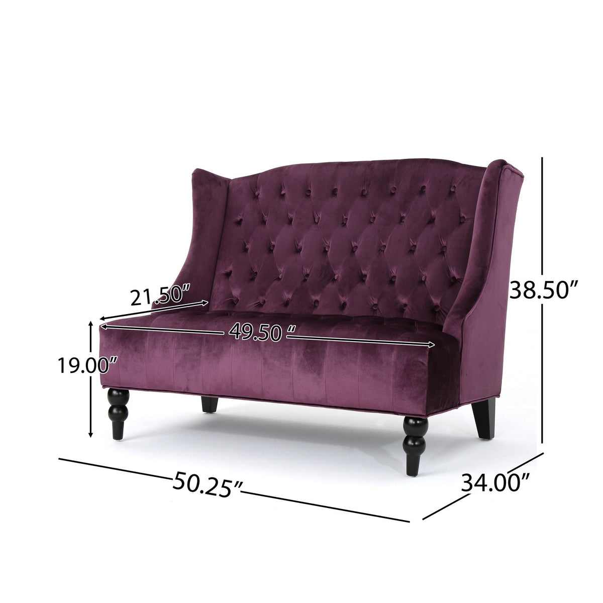 Upholstered Loveseat with Wing Back and Diamond Tufting - Multiple Colors