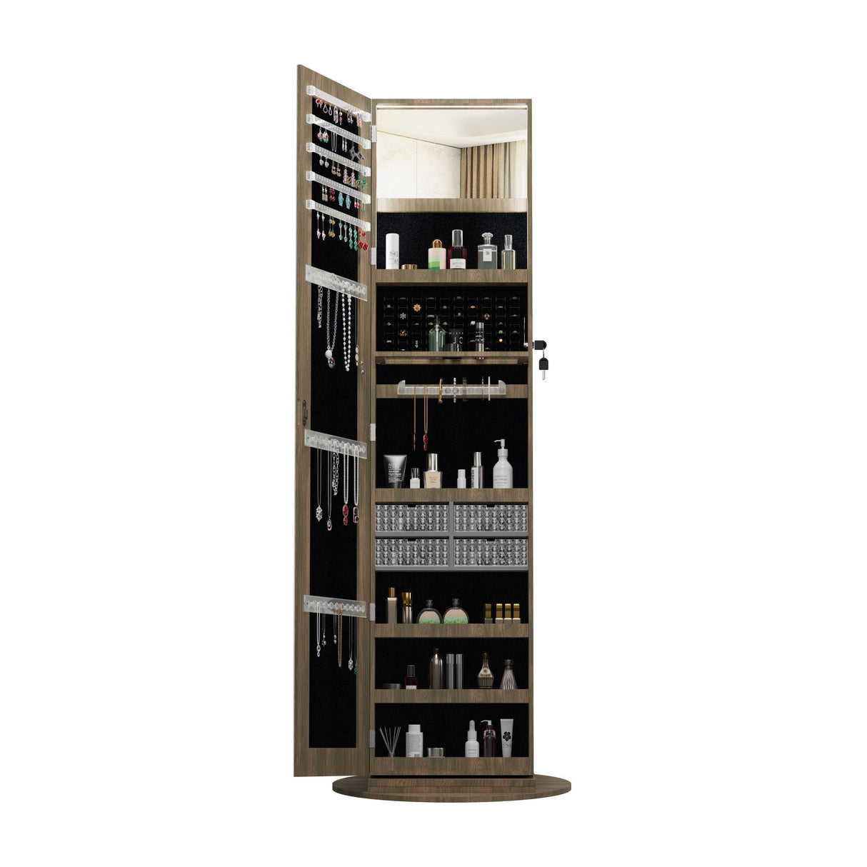 Swivel Jewelry Cabinet With Full Length Mirror